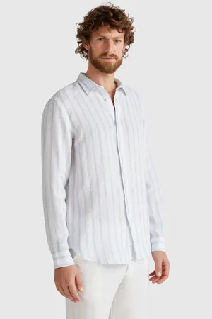 Benetton Benetton, Sky Blue And White Striped Shirt In Pure Linen, size XS, , Men