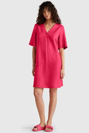 Benetton Benetton, Short Sleeve Dress In Pure Linen, size M, , Women