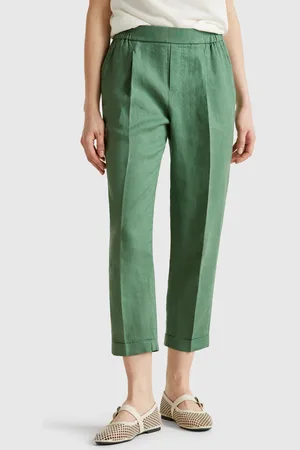 Benetton Benetton, Cropped Trousers In 100% Linen, size L, , Women