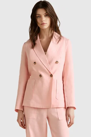 Benetton Benetton, Double-breasted Jacket In Pure Linen, size, , Women
