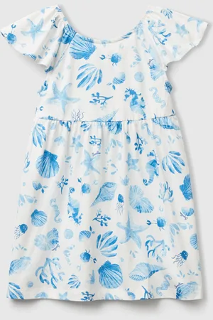 Benetton Benetton, White Dress With Blue Shells, size 3-4, , Kids
