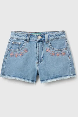Benetton Benetton, Jean Shorts With Floral Embroidery, size XL, , Kids