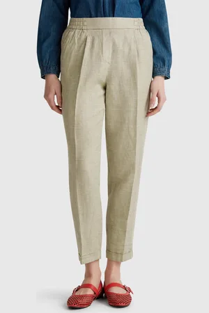 Benetton Benetton, Check Trousers In Pure Linen, size XXS,, Women