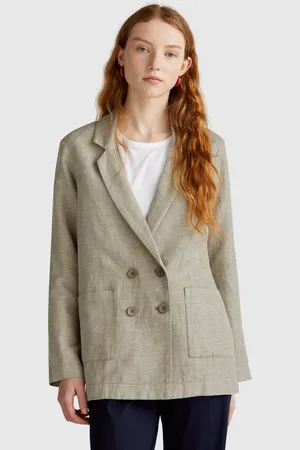 Benetton Benetton, Double-breasted Jacket In Linen Blend, size XL,, Women