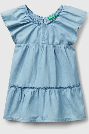 Benetton Benetton, Dress In Chambray With Frill, size 3-4, , Kids