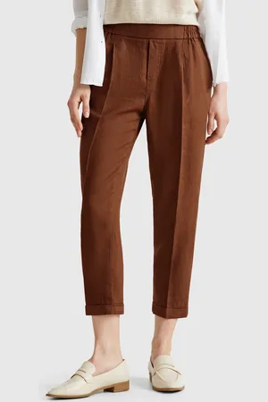Benetton Benetton, Cropped Trousers In 100% Linen, size XS, , Women
