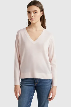 Benetton Benetton, Sweater With V-neck In Pure Merino Wool, size L, , Women
