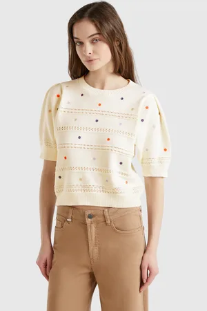 Benetton Benetton, Sweater With Embroidered Flowers, size XS, , Women