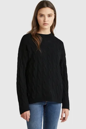 Benetton Benetton, Cashmere Blend Sweater With Cable Knit, size XL, , Women