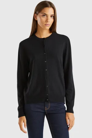 Benetton Benetton, Crew Neck Cardigan In Pure Merino Wool, size L, , Women