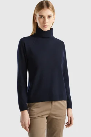Benetton Benetton, Midnight Blue Turtleneck Sweater In Cashmere And Wool Blend, size XS, , Women