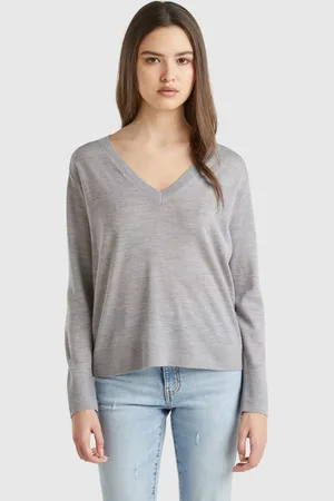 Benetton Benetton, Sweater With V-neck In Pure Merino Wool, size XL, , Women