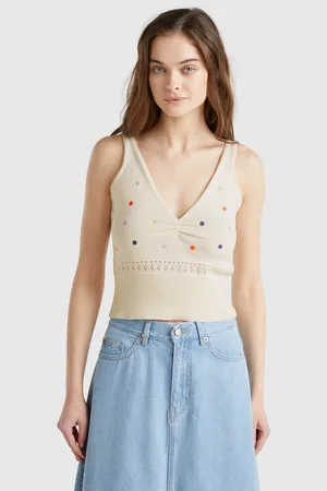 Benetton Benetton, Knit Tank Top With Flower Embroidery, size M, , Women