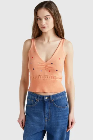 Benetton Benetton, Knit Tank Top With Flower Embroidery, size L, , Women
