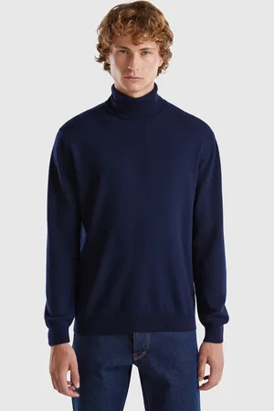 Benetton Benetton, Midnight Blue Turtleneck In Pure Merino Wool, size S, , Men