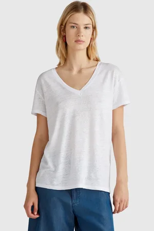Benetton Benetton, V-neck T-shirt In Pure Linen, size L, , Women