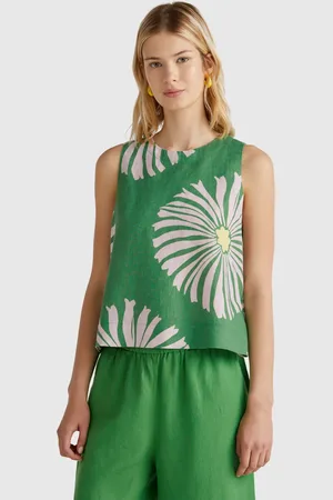 Benetton Benetton, Printed Dress In Pure Linen, size L, , Women