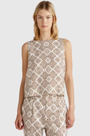 Benetton Benetton, Printed Dress In Pure Linen, size XL, , Women