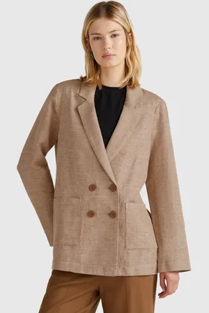 Benetton Benetton, Double-breasted Jacket In Linen Blend, size S, , Women