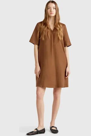 Benetton Benetton, Short Sleeve Dress In Pure Linen, size S, , Women