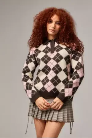 Urban Outfitters UO Argyle Collared Jumper M at
