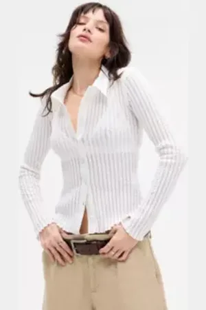 Archive At UO Sheer Textured Long Sleeve Shirt