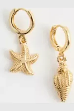 Urban Outfitters UO Shell Mix Drop Hoop Earrings