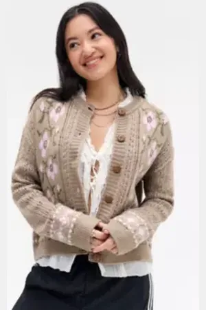 Kimchi Blue Floral Pattern Crew Neck Cardigan