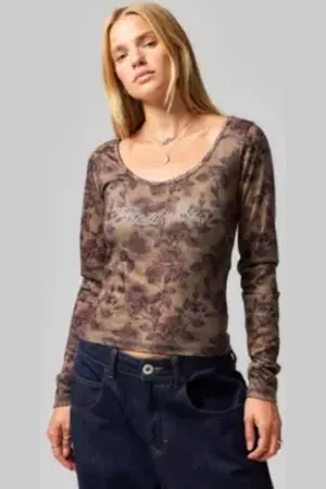 Urban Outfitters UO Diamante Floral Long Sleeve Top XS at