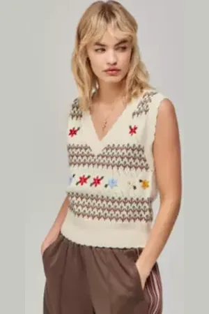 Urban Outfitters UO V-Neck Patterned Knit Tank Top