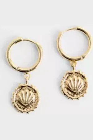 Silence + Noise Shell Stamped Coin Hoop Earrings