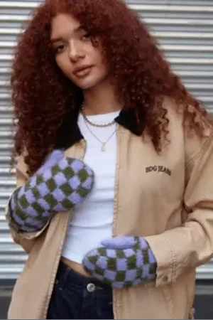 Urban Outfitters UO Fuzzy Check Mittens