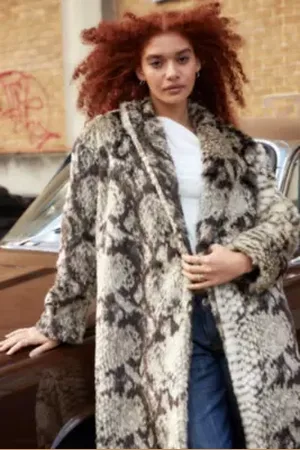Silence + Noise Snake Print Faux Fur Maxi Coat Jacket