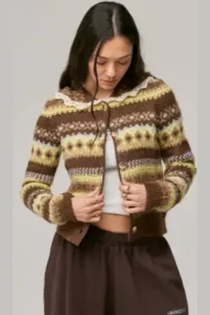 Urban Outfitters UO Sky Fairisle Lace Collar Cardigan