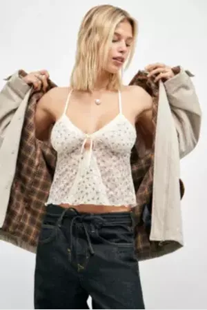 Out From Under Tie-Front Printed Lace Cami