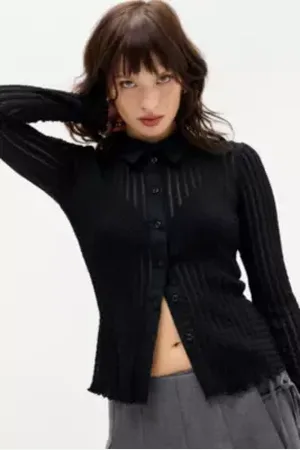 Archive At UO Sheer Textured Long Sleeve Shirt