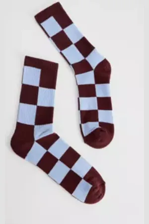 Urban Outfitters UO Blue & Brown Checkerboard Socks at