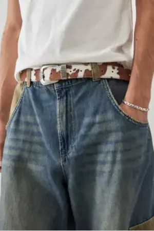 Urban Outfitters UO Cow Print Buckle Belt M/L at
