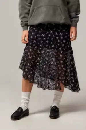 Urban Outfitters UO Asymmetric Lace Midi Skirt