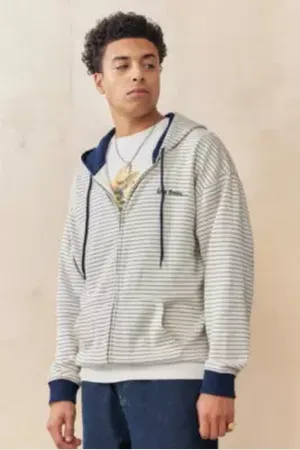 iets frans... Iets frans. Ecru & Navy Striped Zip-Through Hoodie