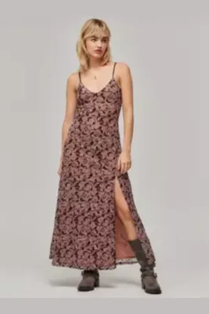 Urban Outfitters UO Pink Mesh Flocked Maxi Dress