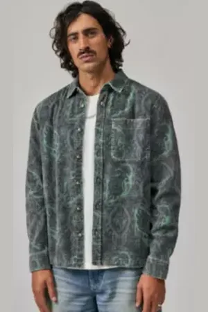BDG Green Paisley Corduroy Long Sleeve Shirt