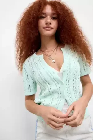 Urban Outfitters UO Vivian Short Sleeve Cable Knit Cardigan