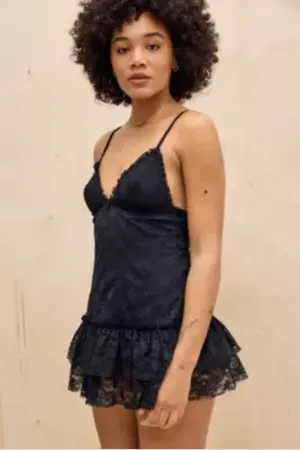 Out From Under Ruffle Y2K Sheer Lace Babydoll Dress