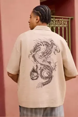 ED HARDY UO Exclusive Seersucker Short Sleeve Shirt