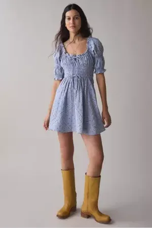 Kimchi Blue Sofia Smocked Tie-Front Bow Mini Dress