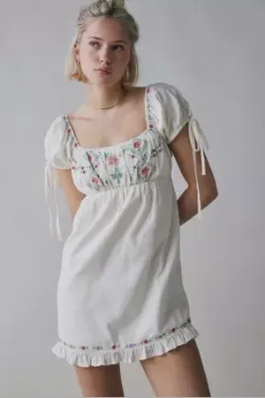 Kimchi Blue Marcella Embroidered Tie-Back Babydoll Mini Dress