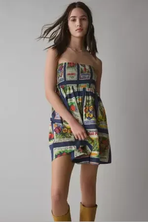 BDG Juliana Smocked Tie-Back Mini Dress