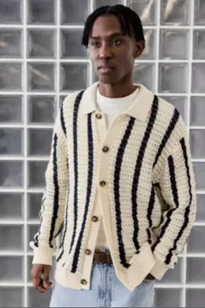 Loom Ecru Navy Knitted Cardigan
