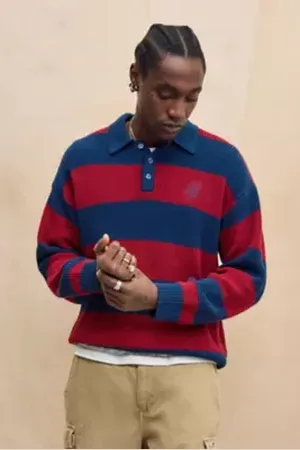 BDG Red & Blue Stripe Knit Rugby Shirt M at Urban Outfitters